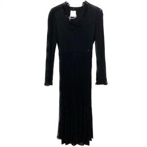 Chanel Women’s black V-neck long-sleeve knit dress
